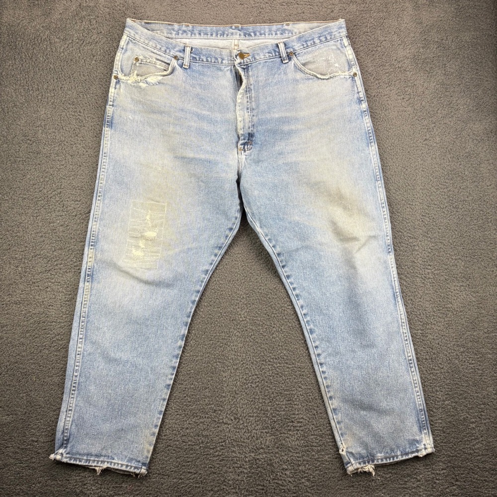 Wrangler 42x30 Mens Denim Jeans Light Wash Distressed Workwear Pants